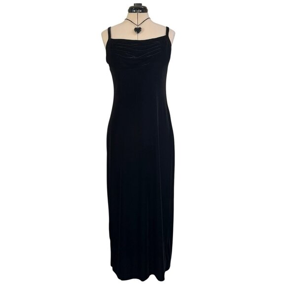 Molly Malloy Dresses & Skirts - Vintage Womens 90s Y2K Black Velvet Maxi Dress Size 8 Cowl Neck Whimsigoth